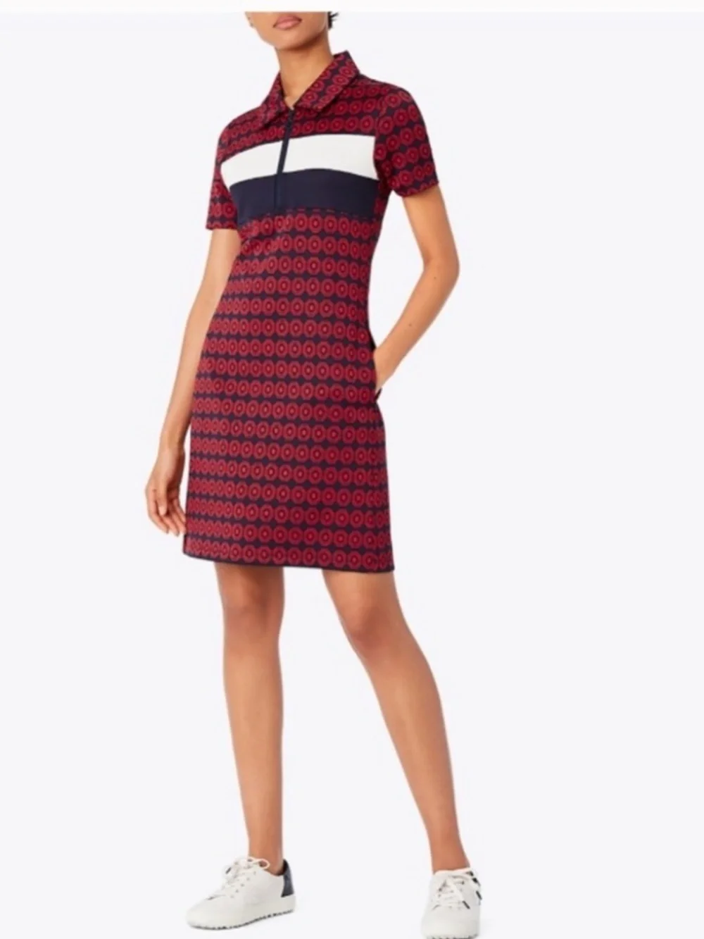 Tory Burch Performance Jacquard Color-Block Dress (S)